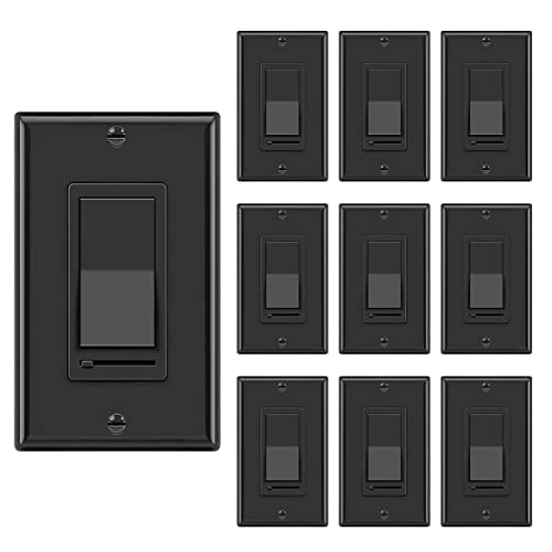 Image of BESTTEN 10 Pack Dimmer Wall Light Switch, Compatible with Dimmable LED, CFL, Incandescent and Halogen Bulb, Single Pole or 3-Way Dimmer Switches, 120VAC, Decorator Wall Plate Included, Black