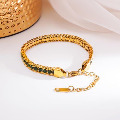 Image of Rubans Demi Fine Stainless Steel Bracelet Emerald CZ Gift for Women & Girls