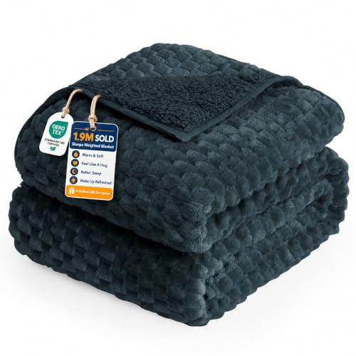 Uttermara Weighted Blanket for Adults, 20lbs Queen Size 60x80 Inches | Soft Warm Sherpa Fleece with Glass Beads; Fuzzy Washable Cozy Heavy Plush Throw for Sleep; 3D Jacquard Pattern; Dark Grey