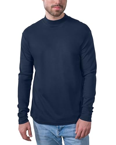 HRM Men´s Premium Highneck Longsleeve Tees Gr. L Navy - Modisches Langarm Shirt für Herren 100% Baumwolle, Angenehmes Tragegefühl, 200 g/m² Grammatur