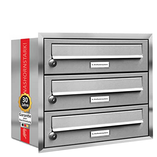 AL Briefkastensysteme, 3er Unterputzbriefkasten, Briefkasten rostfrei, 3...