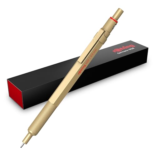 rOtring 600 Portaminas | Mina HB0,5 mm | Portaminas con cuerpo metalizado completo | Oro | Agarre estriado antideslizante y cuerpo hexagonal