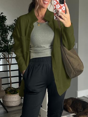 Image of Saodimallsu Womens Collared Cardigans Button Down Fall Sweater Jackets Oversized Casual Long Sleeve Knit Shirts