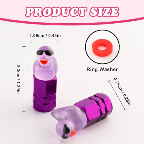 4Pcs Duck Tire Valve Stem Caps - Funny Sunglasses Covers for Wheels, Decorative Cute Car Accessories (Hexagon Purple)