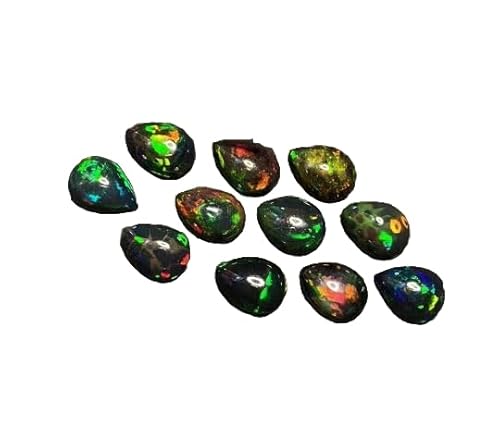 9x6MM Ethiopian Black Opal,1Pcs Cabochon Rare Quality Ethiopian Black Opal,1Pcs PEAR Cabochon Ethiopian Opal Cabochon Natural welo opal multi fire opal loose Gemstone For Jewelry Making