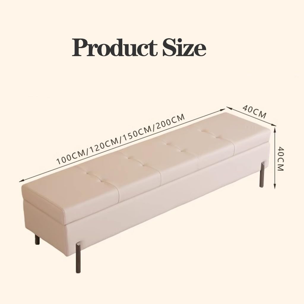 Kremowa skórzana ławka do przechowywania otomany – tapicerowany podnóżek do salonu i sypialni stylowa skrzynia do przechowywania na końcu łóżka 80 cm nowoczesny design.