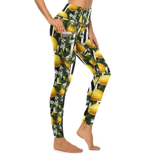 Legging citrons noir et blanc taille haute pour bouger sans gêne avec poches