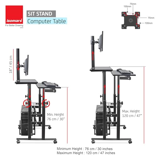 Image of Isomars Computer /Laptop Table with Adjustable Height & Angles, Sit Stand Table, Computer Desktop Workstation with Fixed Monitor Mount - Useful for Using Gadgets Like Desktop, Laptop, etc. (Black)