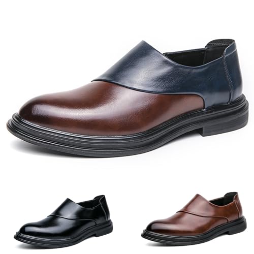 Men's Leather Slip-On Penny Loafers with Side Zipper Classic Driving Business Work Office Dress Shoes Daily Breathable Non-Slip Casual Shoes