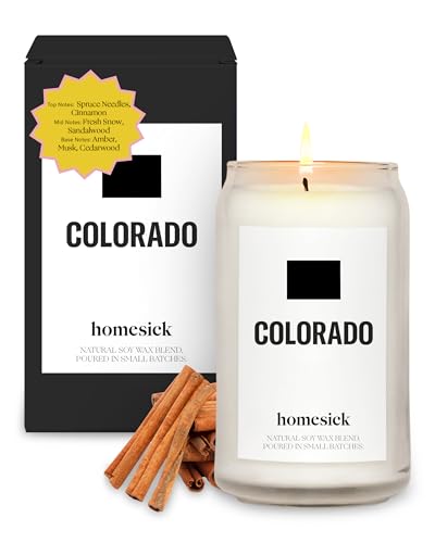 Homesick Scented Candles for Home (Colorado) - 13.75 oz Long-Lasting Soy Wax Jar Candle for Women & Men for All Occasions, 60-80 Hours Burn Time - Notes of Spruce Needles & Cinnamon