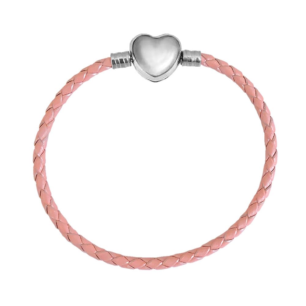 Bracelet en cuir rose de 17 cm avec chaîne torsadée en forme de cœur et serpent, pendentif en argent sterling 925 compatible avec les breloques Pandora Moments