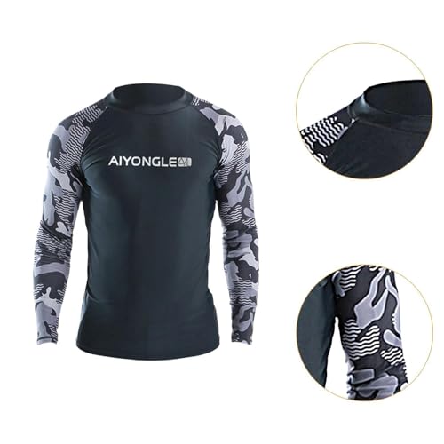 Camiseta de natación para hombre manga larga, camisa de surf, top para natación, secado rápido, poliéster suave, cómoda, protección, adecuada para surf y natación en la playa, talla M miniatura 3