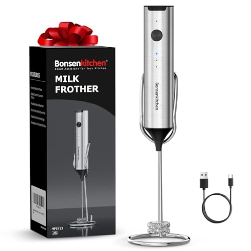Bonsenkitchen Rechargeable Milk Frother with Stand