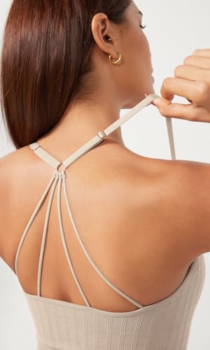 ODODOS Seamless Padded Sports Bra for Women Strappy Longline Wirefree Brami Ribbed Crop Tank Tops4