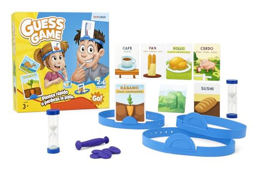 AMATOYS Adivino Que Soy Guess Game – Juego de Mesa para Niños y Familias, Adivina la Palabra con Cintas y Cartas, Juego Educativo Divertido para 2 a 6 Jugadores, +3 Años