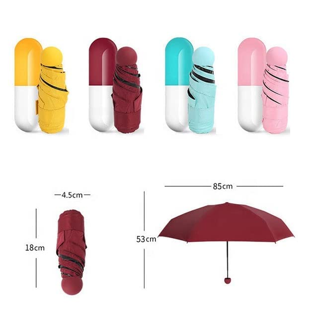 Image of Small 5 Folding Compact Pocket Size Umbrella With Cute Capsule Case - Heavy Quality Foldable