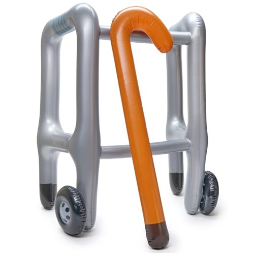 2 Pieces Inflatable Walker and Cane – Funny Gag Gift for Over The Hill Birthday Decorations, 100 Days of School Joke Props