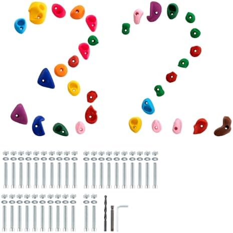 VEVOR 32 Rock Climbing Holds, Multi-Size and Multi-Colored Climbing Rocks for Kids and Adults, Rock Wall Holds with Mounting Hardware, Climbing Wall Grips for Indoor and Outdoor Playground Play Set
