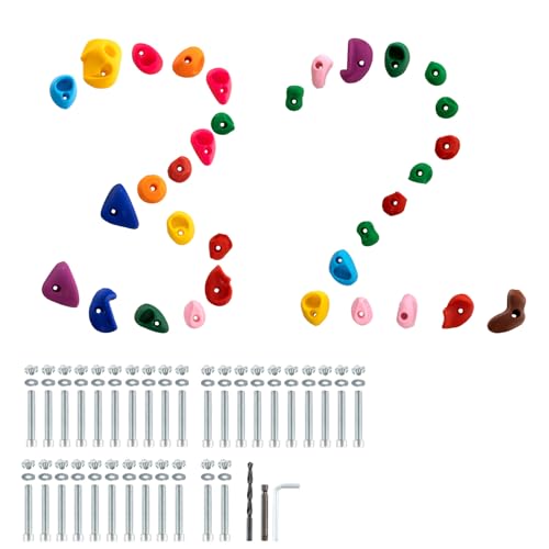 VEVOR 32 Presas de Escalada en Rocas Presas de Escalada de Varios Tamaños y Colores para Niños y Adultos Presas de Pared de Roca con Hardware de Montaje para Juegos de Patio Interior y Exterior