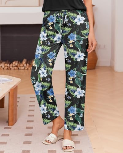 Image of Ekouaer Pajama Sets for Women Round Neck Pjs Short Sleeve Sleepwear with Long Pants Loose Lounge Sets