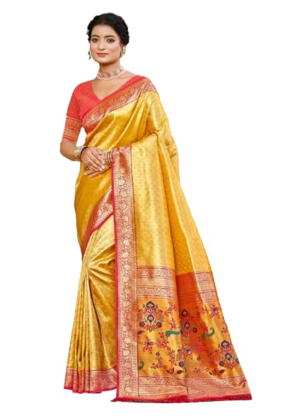 sangam prints Musturd Kanjivaram Silk Woven Work Traditional Saree-picture-40