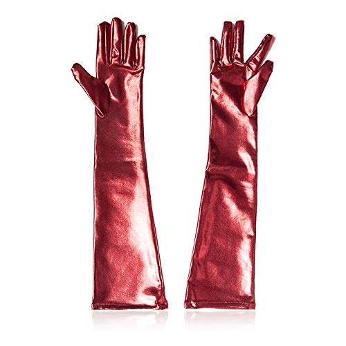 Lace Up Gloves 3 Pair Womens Wet Look Long Gloves Evening Club Party Dress Cosplay Opera Finger Gloves,16inch (Color : Silver+Black+Metallic) (Silver+red+Black)3