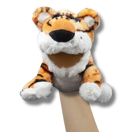 Image of Chi-Chimpu Talking Mouth Animal Hand Puppet - Interactive Plush Toy for Kids, Perfect for Storytelling, Imaginative Play, Educational Learning, and Creative Role-Playing - Orange- Tiger