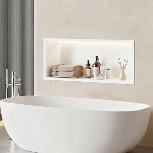Stainless Steel Recessed Wall Shelf with Waterproof LED Lighting - Ideal for Bathroom, Kitchen, Living Room Storage & Display, Modern Home Decor Solution