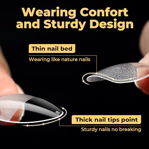 Image of UNA GELLA Medium Almond Nail Tips, Pre Etched Almond Gel Nail Tips, 240pcs Soft Gel Full Cover Clear Press on Fake Nails for Nails Extensions No C Curve DIY Salon at Home 12 Sizes