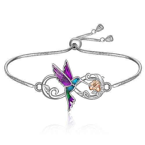 Hummingbird Bracelet Sterling Silver Infinity Hummingbird Bracelets for Women Flower Blue Purple Bird Jewelry Hummingbirds Gifts