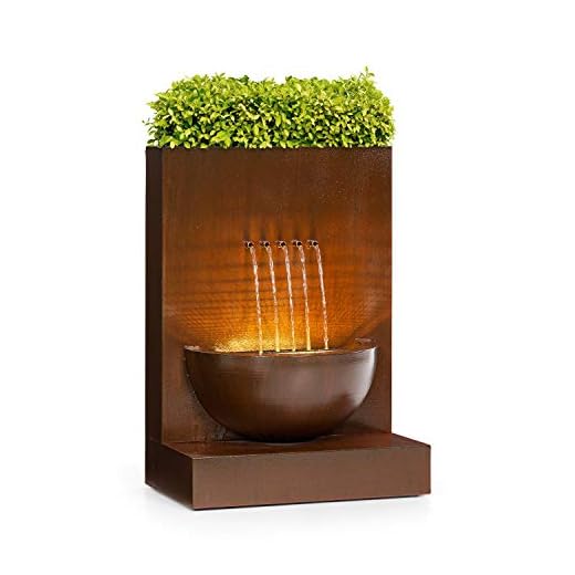 Blumfeldt Windflower Fuente para jardín - 11 W de Potencia, Incluye Cuenco para Plantas, para Dentro y Fuera, Caudal: 750 l/h, Iluminación LED, Metal galvanizado, Marrón