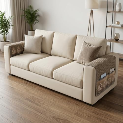Image of KINGLY Armrest Cover with Pocket | Anti-Slip Sofa Arm Protector | Washable Arm Cover | Italian Mousse
