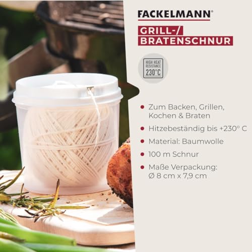 Fackelmann Grillschnur für Braten, Rouladen & Co – Bratenschnur für die Küche und den Grill – Küchengarn hitzebeständig bis 175° C, Beige