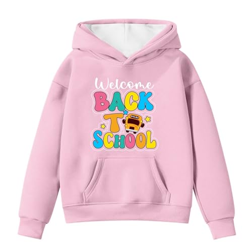 Sudaderas con capucha y sudaderas para niñas con estampado de dibujos animados de manga larga con bolsillo con cordón para niños, ropa informal para el colegio, Rosa., 9-10 años
