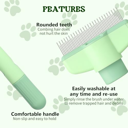 Image of Pet Hair Removal Flea Comb, Dog Cat Hair Grooming Flea CombFloat Remover Brush, One-Click Release Button Self-Cleaning DeShedding CatHair Removing Matted Fur Detangling Comb