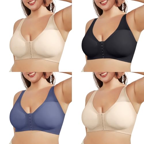 Sujetador para Mujer Sin Aros con Cierre Frontal Tallas Grandes Agarre Fuerte Copas Completas Acolchado Sujetador Clásico Espalda Cruzada Sujetador Deportivo Sin Costuras