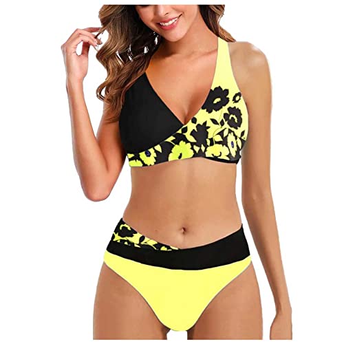 Bikinis Mujer 2025 Brasileño Talla Grande Bikini Push Up Tanga con Relleno Verano Bañadores Mujer Braga Alta Sexy Dos Piezas Top Swimsuits for Women Amarillo M