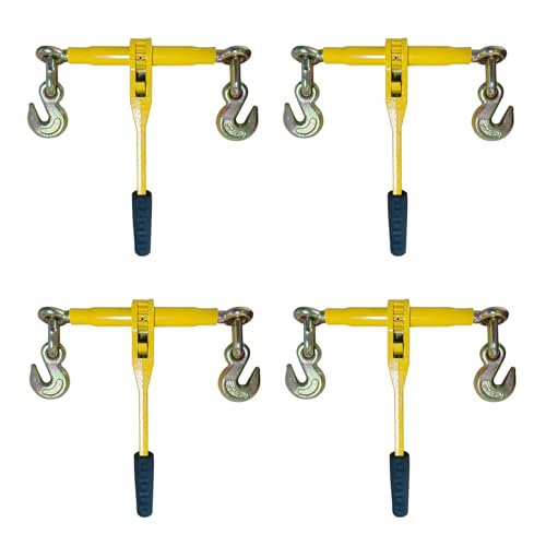 Ratchet Chain Binders - Heavy Duty 3/8" -1/2" Load Binders with Grab Hooks,9200 lbs Working Load Limit,4-Pack,for Grade 70 Transport Chains,Ideal for Towing,Hauling, and Flatbed Trailers