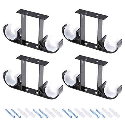 sourcing map Tenda Barra Supporto Alluminio Lega Doppio Supporto Supporto per 26mm - 29mm Drappeggio Barra 140 X 80 X 19mm 4 pz