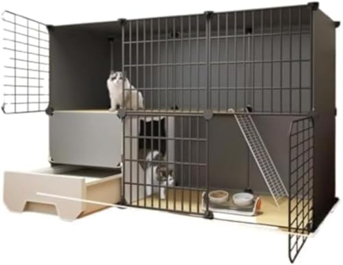 HJJ 猫ケージ 2-3層ペットハウス トイレ付き DIY猫脱走防止猫フェンス 複数の猫に最適 取り外し可能 組み立て簡単 広いスペース 頑丈 小動物に最適 猫ハウス 犬ケージ (2階:111×39×73cm)