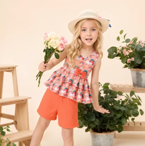 Image of Girls 2 Piece Outfit Summer Short Set Sleeveless Bow Knot Tank Top and Shorts Cute Clothes for Toddler Girls