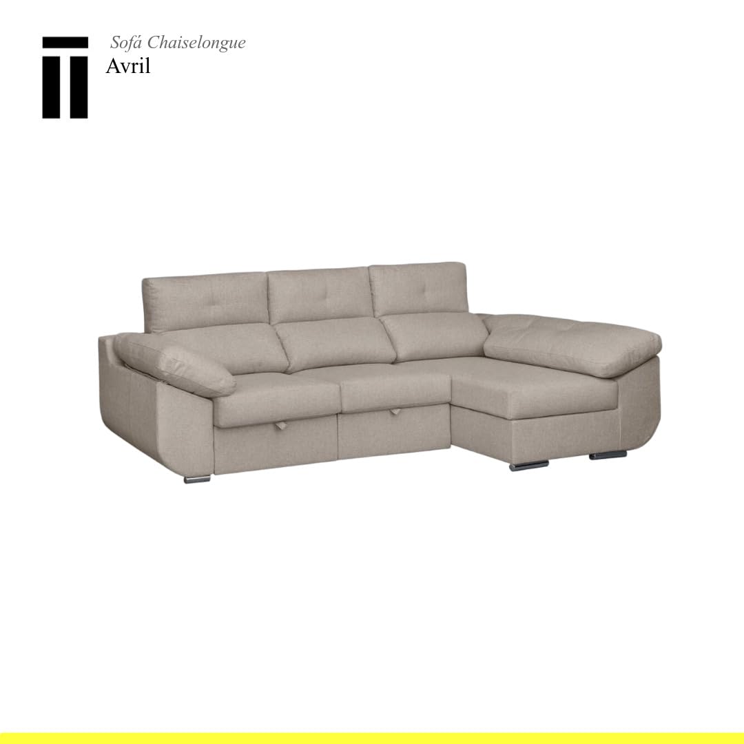 SHIITO | Modelo Avril - Sofá 3 Plazas Derecha con Chaiselongue y Asientos Deslizantes | Diseño Moderno y Sofisticado | 280 x 150 x 100 cm - Color Marfil