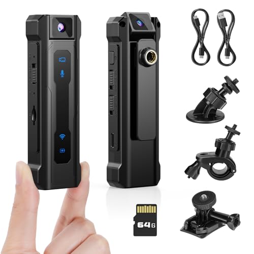 1080P HD Action Camera with Audio and Video Recording, Portable Mini Body Camera with 64GB Memory Card and Night Vision, Wearable Body Worn Cam with Riding Installation Tool for Security, Daily Record
