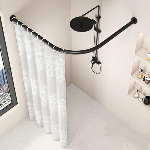 Tringle à rideau de douche sans perçage en forme de L, réglable en acier inoxydable, support de rail de rideau de douche adapté au dressing de salle de...