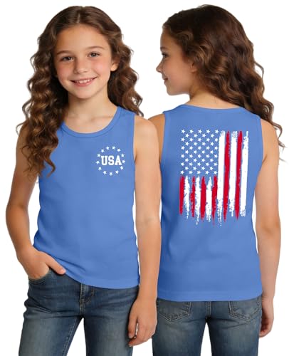 Image of Ithalt Girls 4th of July Tank Top for Kids Boys USA Patriotic Shirt American Flag Tshirt Red White and Blue Sleeveless