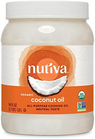 Nutiva Organic Steam-Refined Coconut Oil, 54 Fl Oz, USDA Organic, Non-GMO, Vegan, Keto, Paleo, Neutral Flavor and Aroma for Cooking & Natural Moisturizer for Skin and Hair