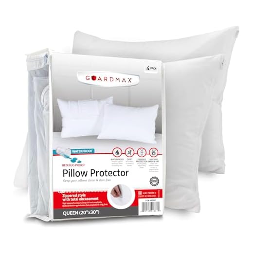 Guardmax Waterproof Pillow Protectors Zippered Covers Bed Bug Proof - Breathable Hypoallergenic Encasement Allergy Relief Dust Control Non Noisy (Queen Size 20x30 Inches - 4 Pack)
