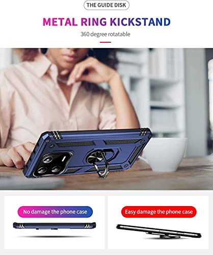 Image of ShieldTech Back Cover for Redmi Note 13 Pro 5G | Rugged Armor Case with Ring Stand | 360 Protection | Shockproof | Camera & Screen Guard (PC, Blue)