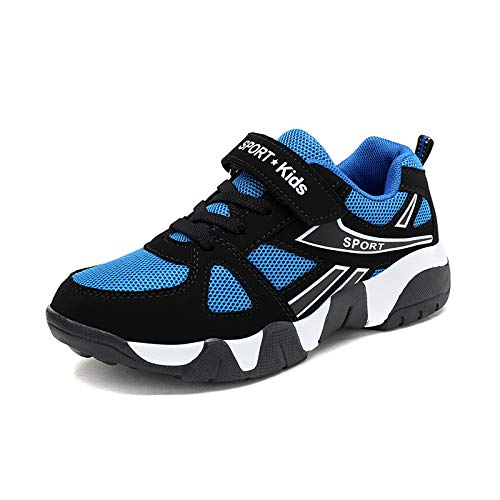 EGMPDA Boys Sneakers Kids Tennis Sports Walking Athletic Running Shoes Lightweight Breathable Fitness Shoes for Toddler/Little Kid/Big Kid Black_Blue Size 11