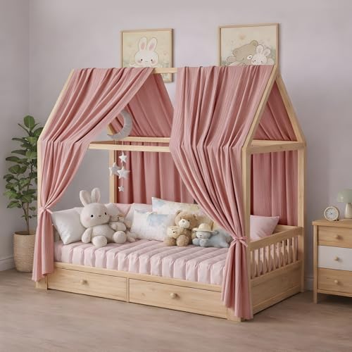 Genthread Baldaquin de lit Style Cottage, Ensemble de 2 pièces, Fait Main en Tissu 100% Pur Coton, baldaquin décoratif de lit Style Cottage, Unisexe. (Rose...